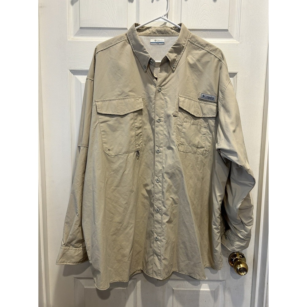Columbia PFG Bahama II Long Sleeve Fishing Shirt Fossil Tan XXL Mens UPF 30